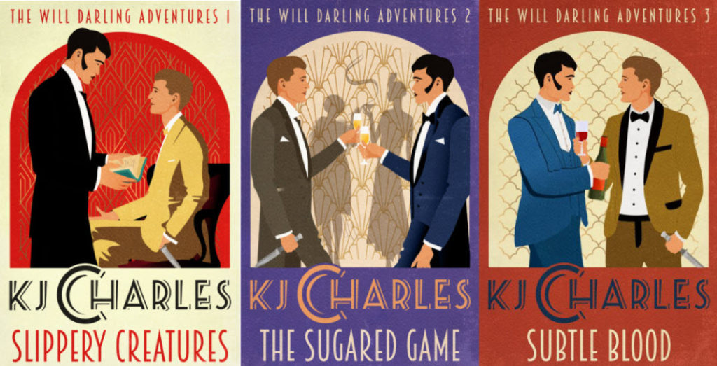 KJ Charles Will Darling Adventures Covers Covers of KJ Charles books showing Darling & Kim Secretan facing each other