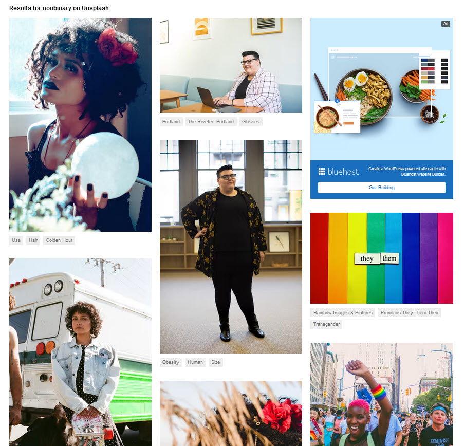 Screenshot of search results for nonbinary